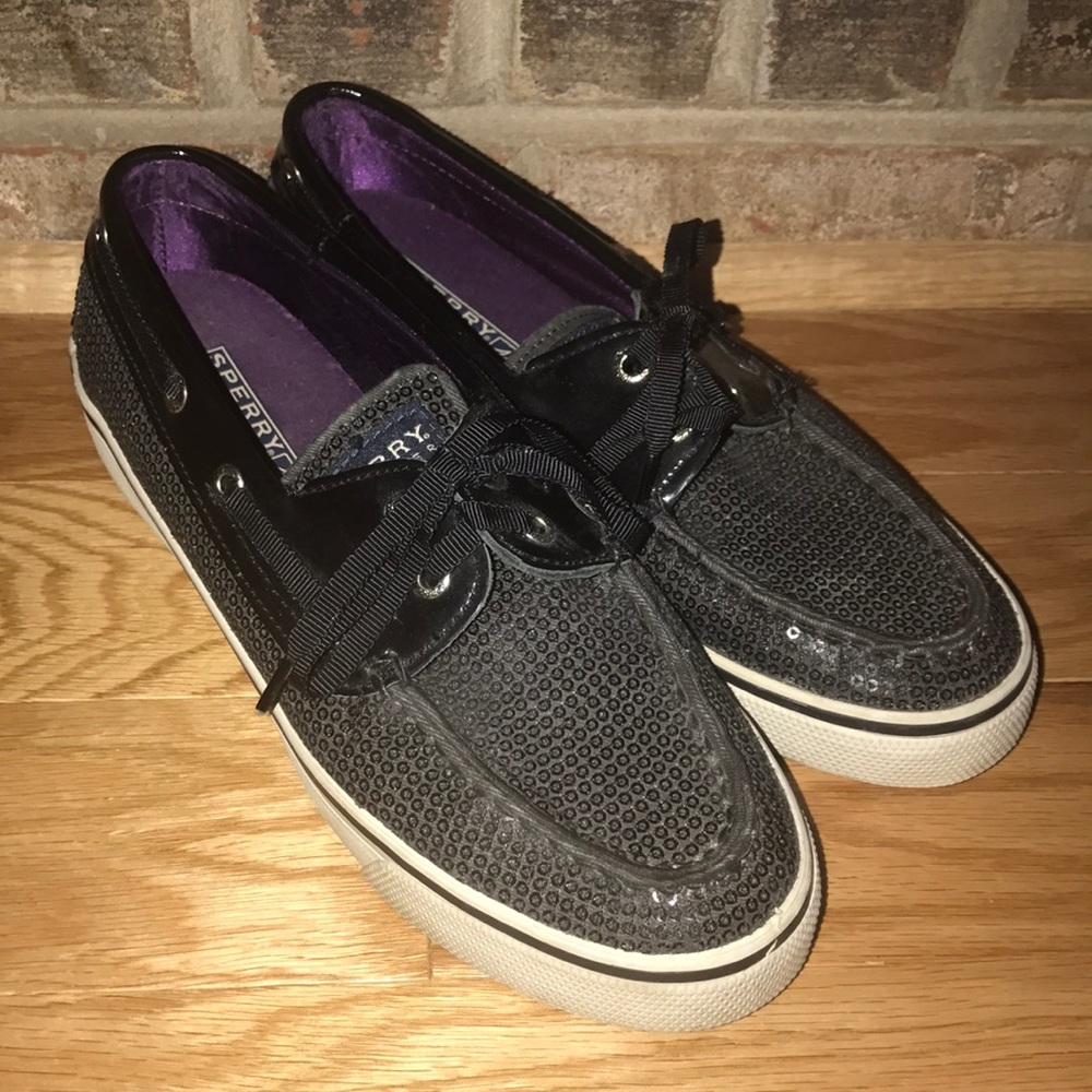 Black sparkly Sperry shoes